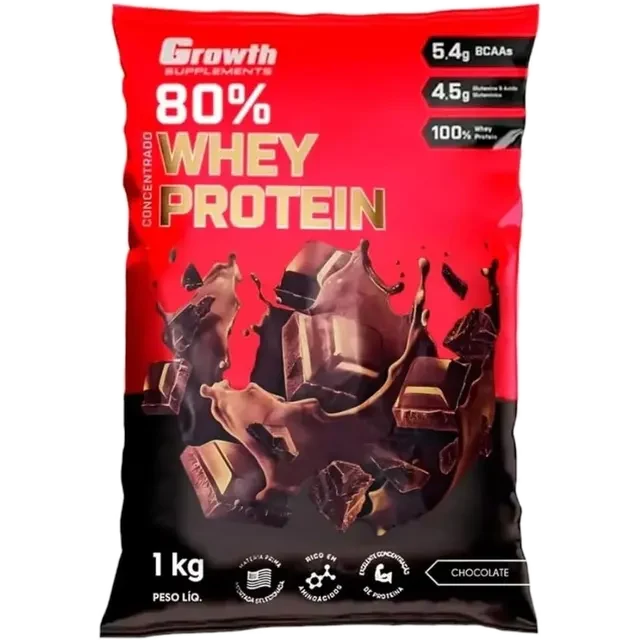 Whey Protein Concentrado 80%, Growth Supplements, sabor chocolate